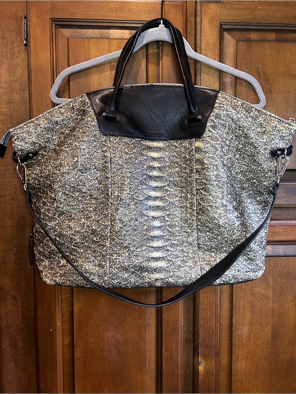 Kelsi Dagger Metallic Python Print Large Tote Bag Travel Weekender Satchel - Picture 8 of 11